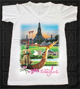 เสื้อยืดคอวีพร้อมสกรีนลายแหล่งท่องเที่ยว ลายกรุงเทพมหานคร